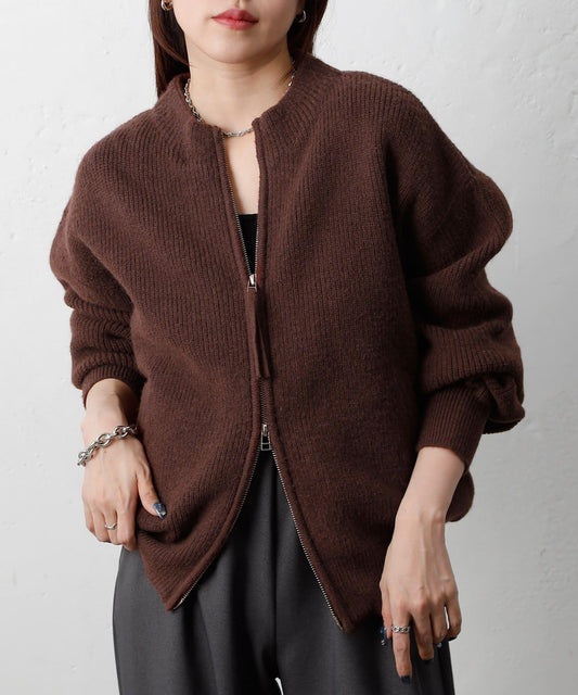 拼接拉鍊針織開衫