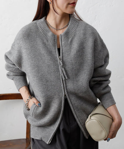 拼接拉鍊針織開衫