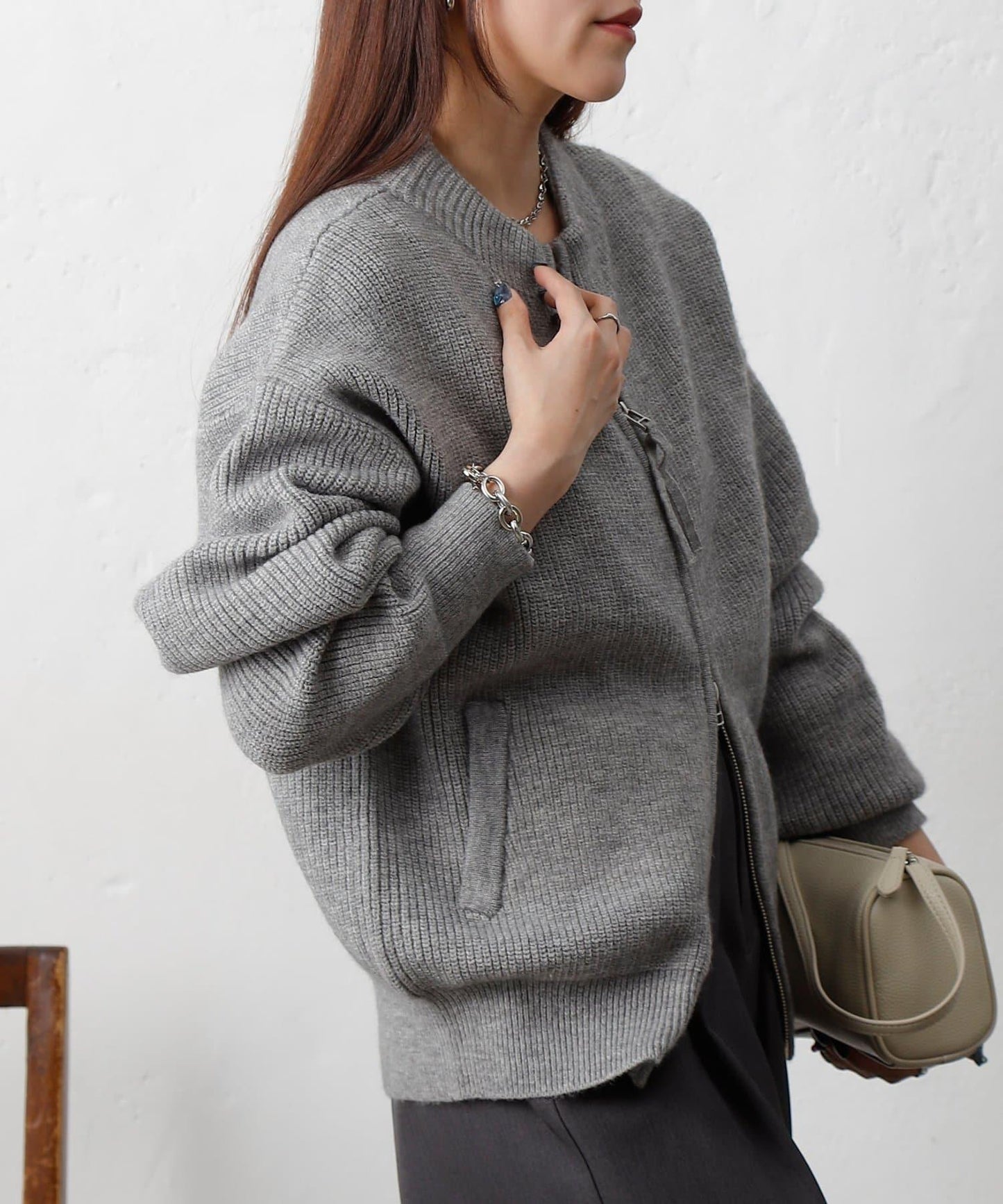 拼接拉鍊針織開衫