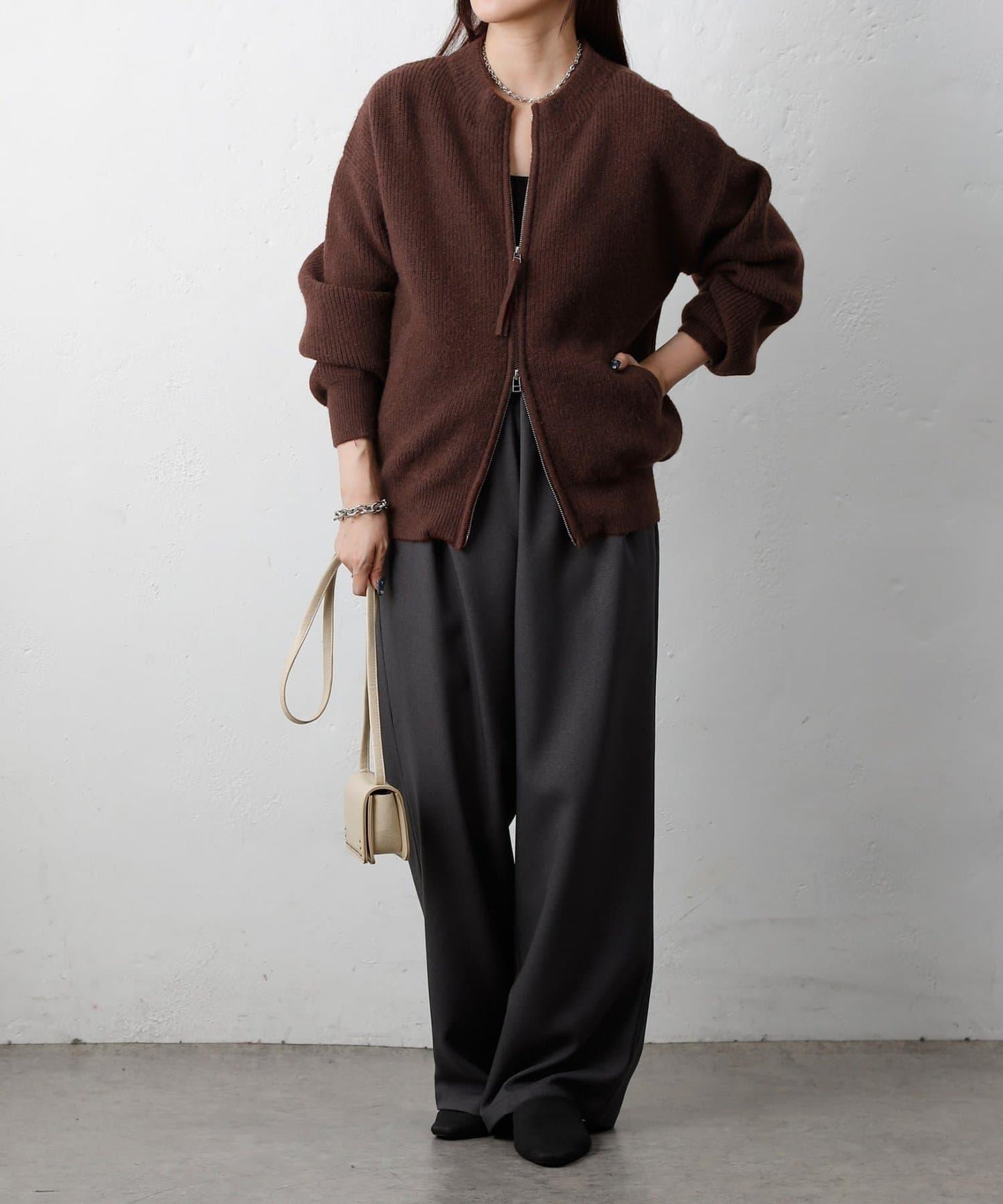 拼接拉鍊針織開衫