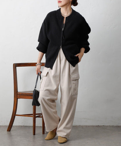 拼接拉鍊針織開衫