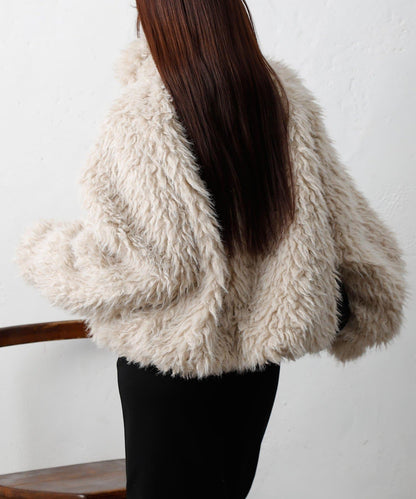 混合羊毛皮毛一體短款夾克