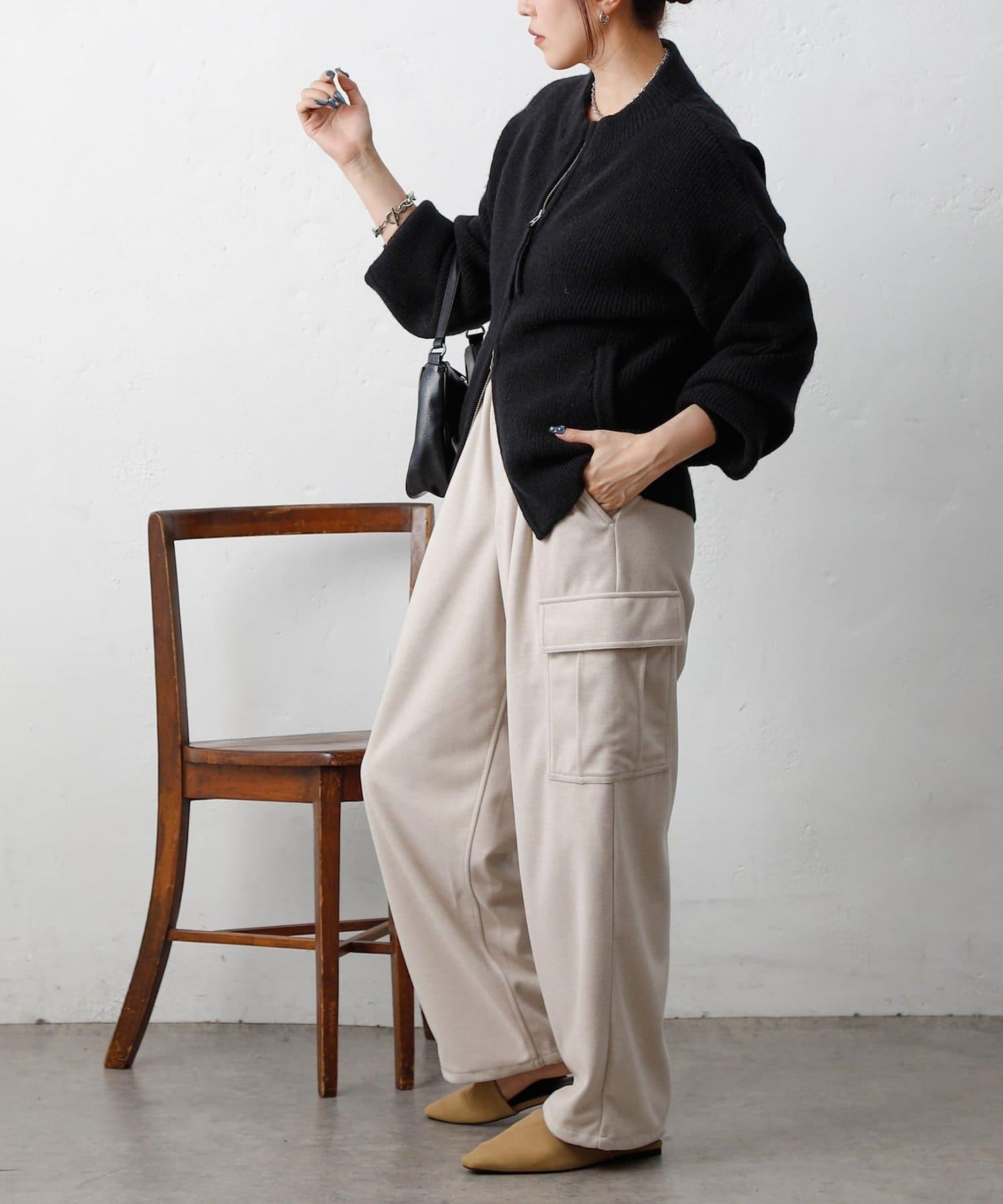 拼接拉鍊針織開衫