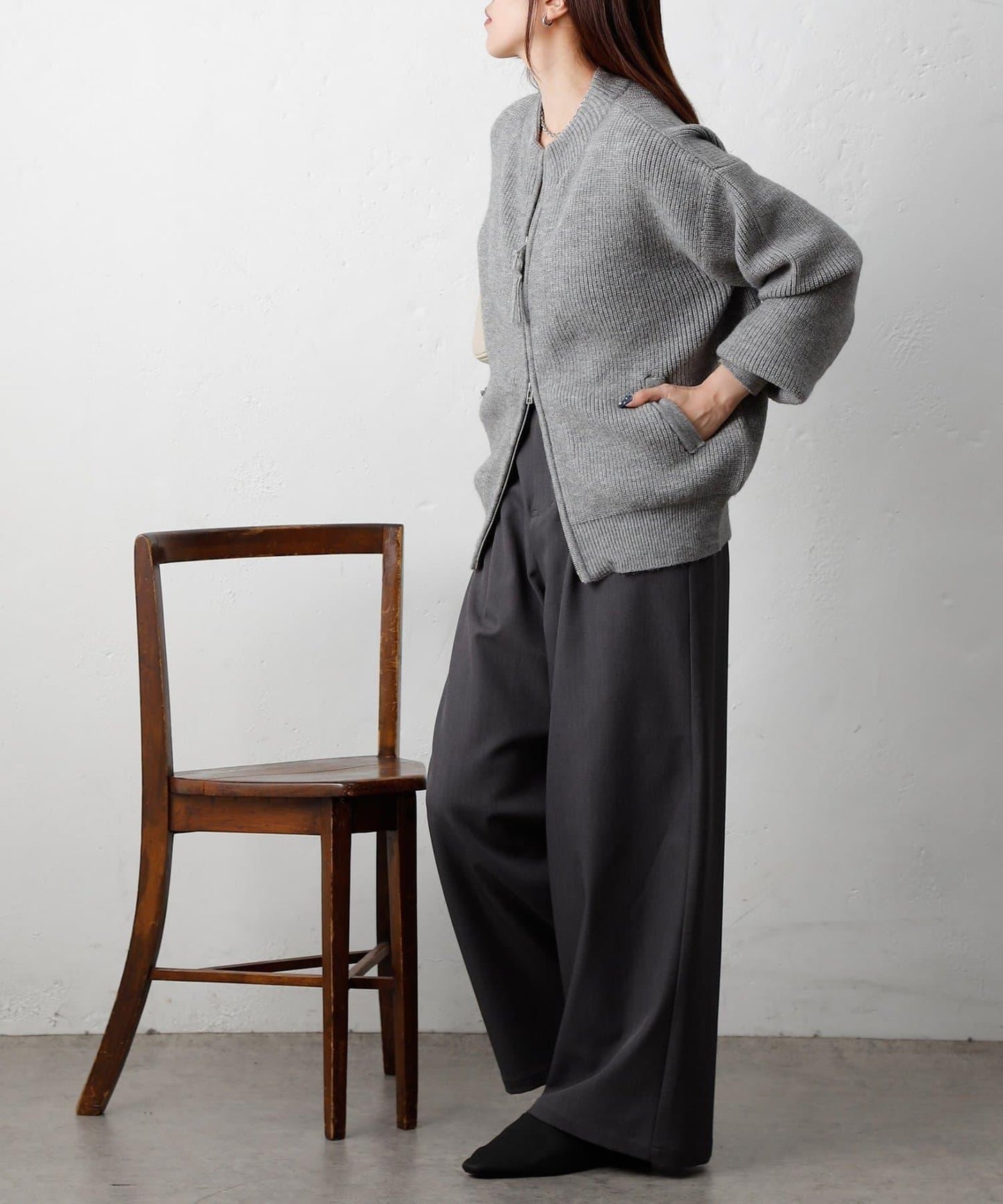 拼接拉鍊針織開衫