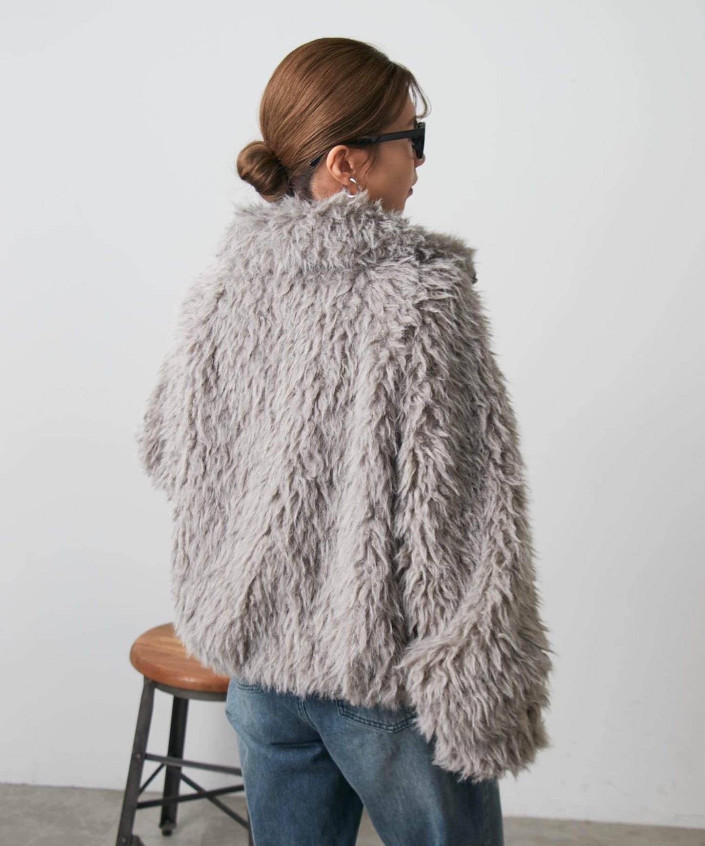 混合羊毛皮毛一體短款夾克