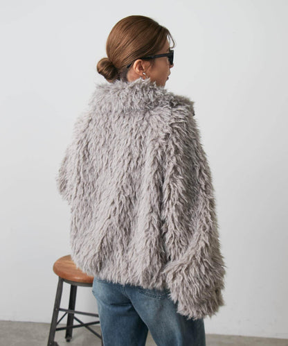 混合羊毛皮毛一體短款夾克