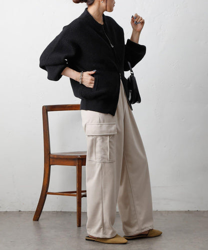 拼接拉鍊針織開衫