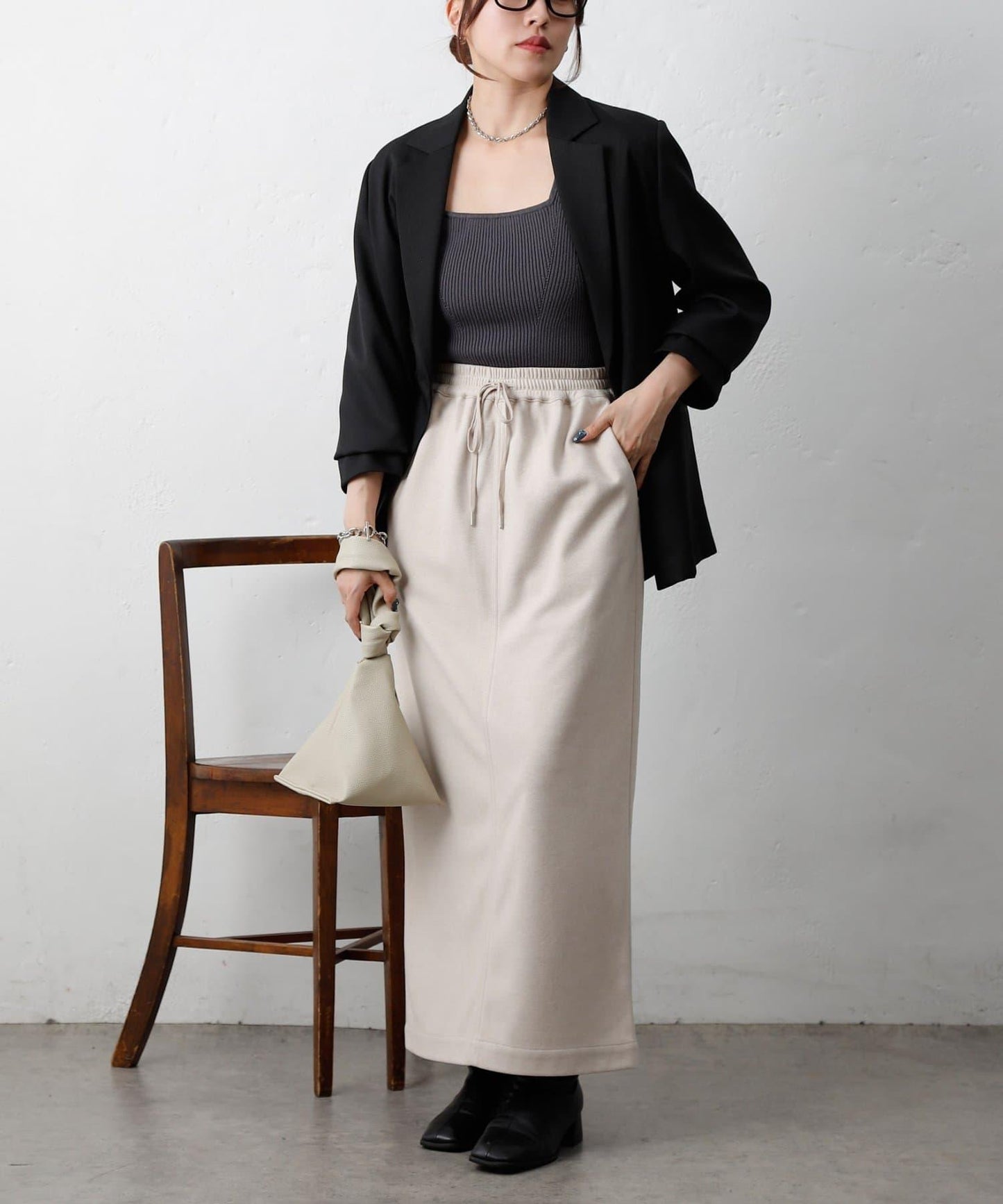 羊毛感針織休閒半身裙