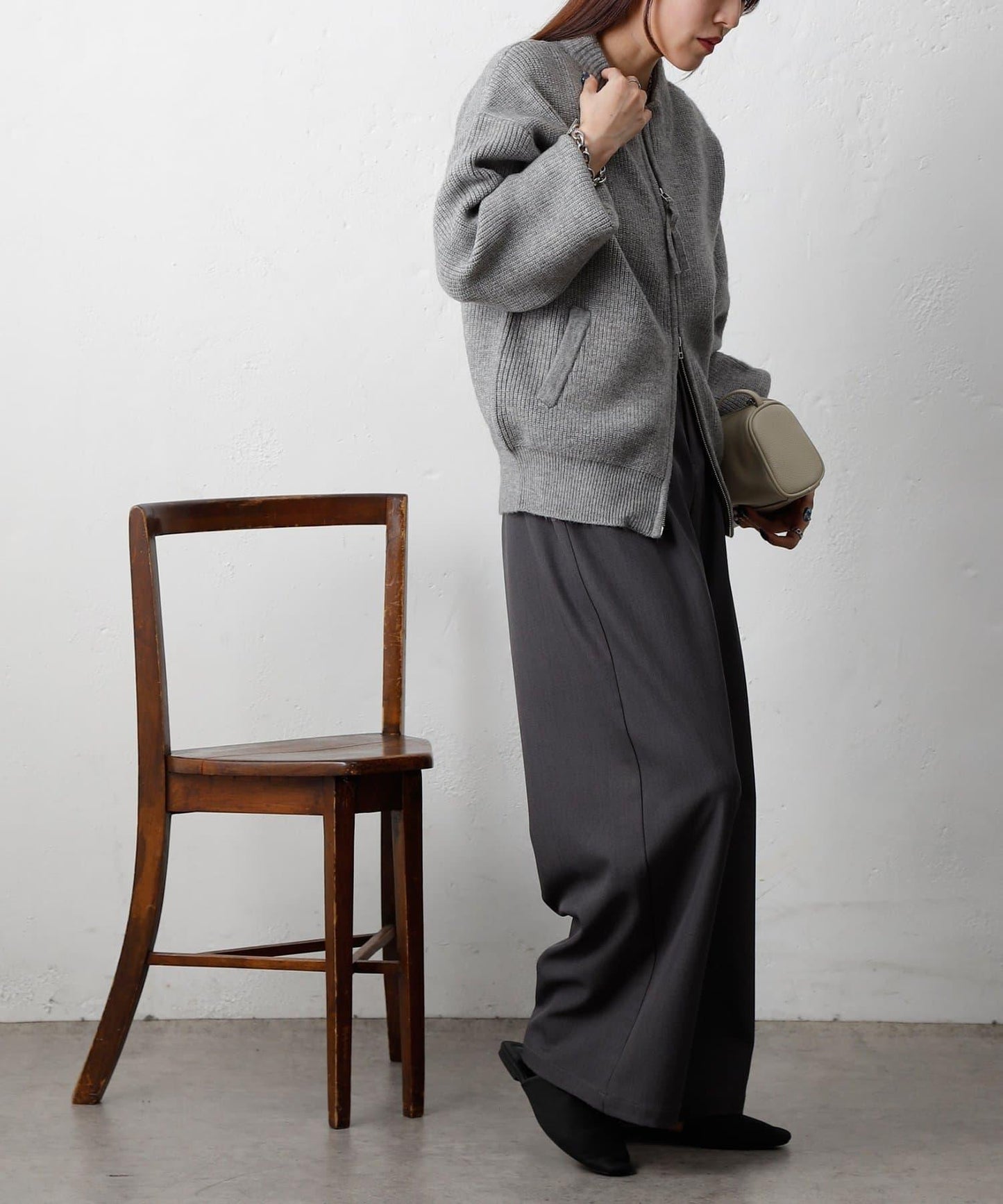 拼接拉鍊針織開衫