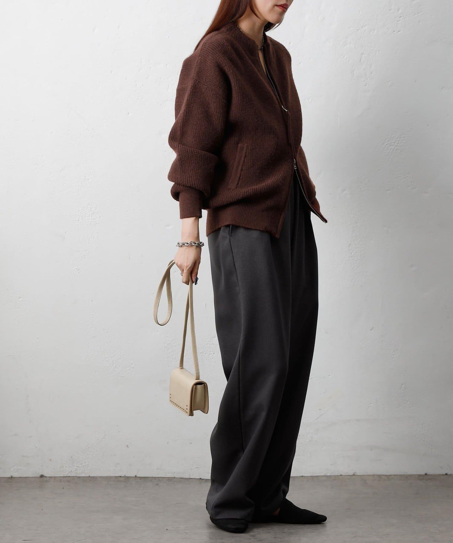 拼接拉鍊針織開衫