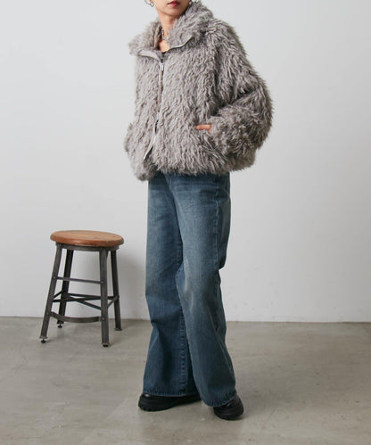 混合羊毛皮毛一體短款夾克