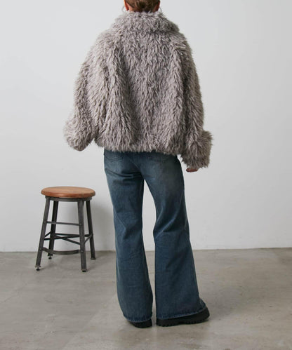 混合羊毛皮毛一體短款夾克