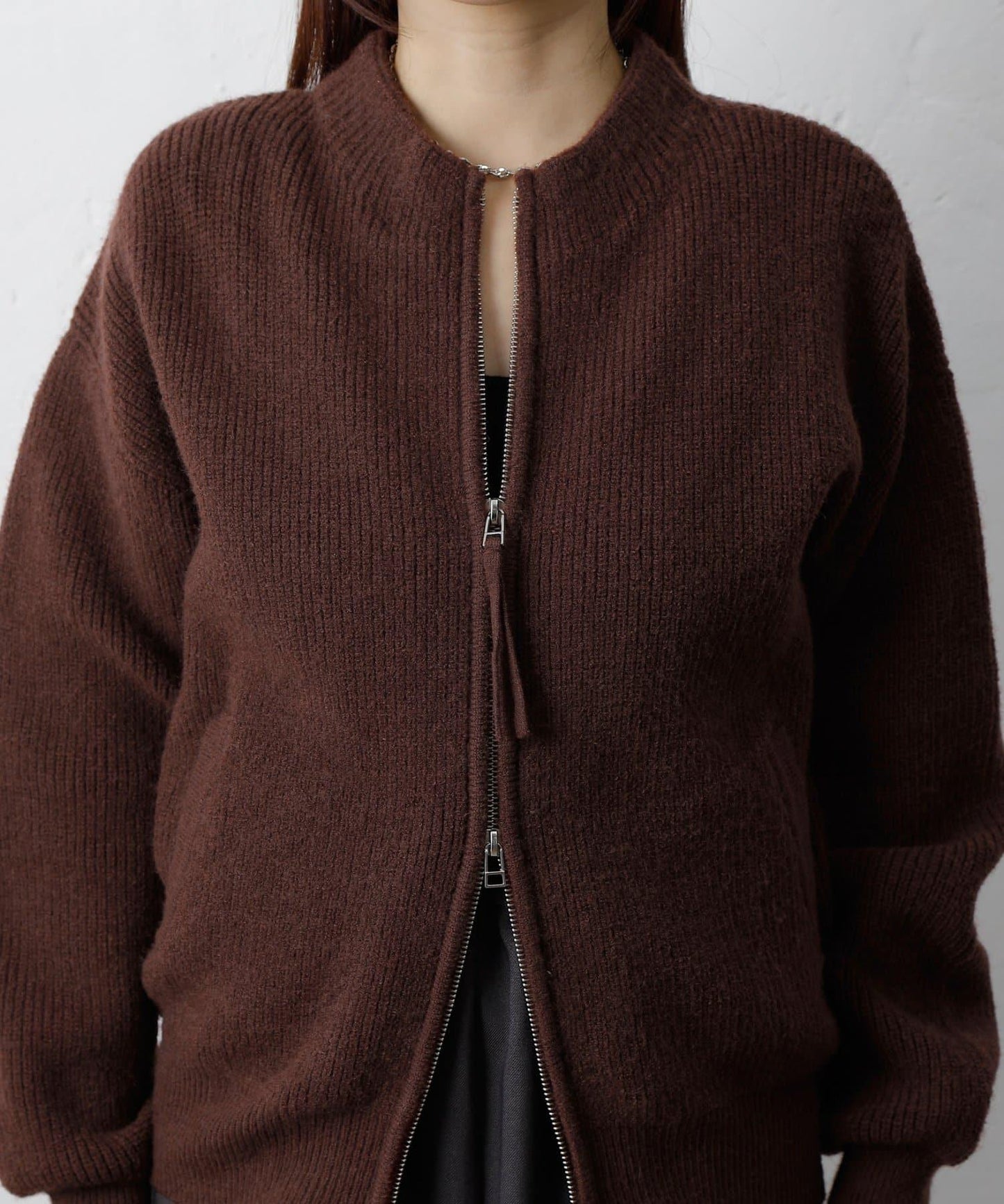 拼接拉鍊針織開衫