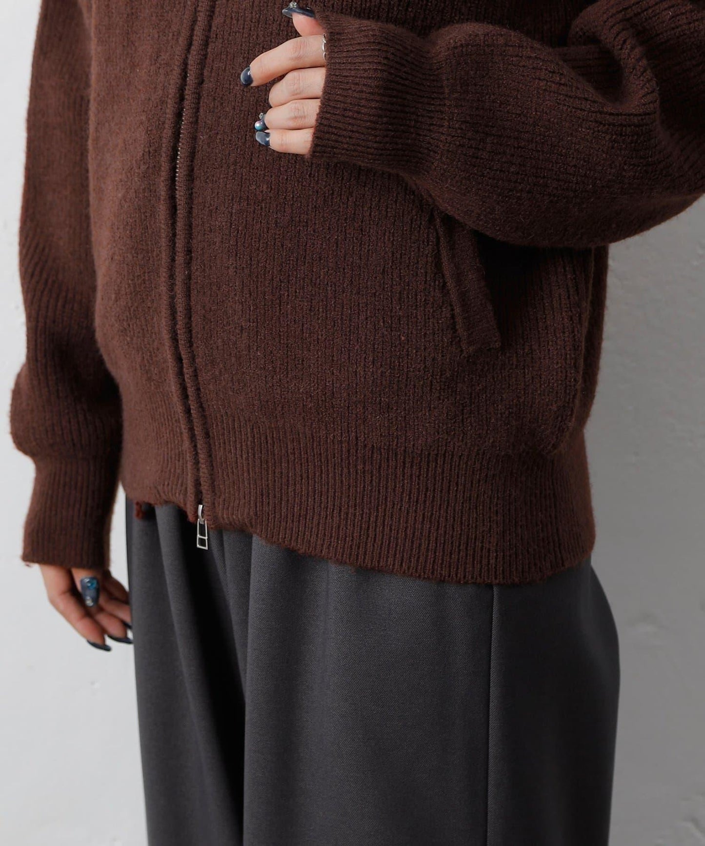 拼接拉鍊針織開衫