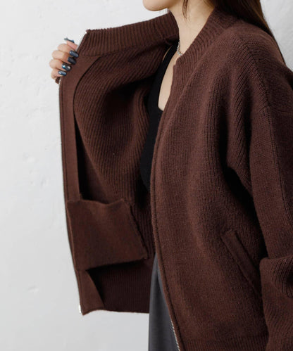 拼接拉鍊針織開衫