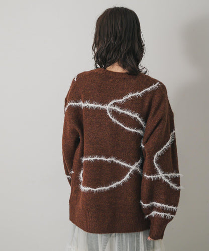 毛邊線條寬鬆針織衫