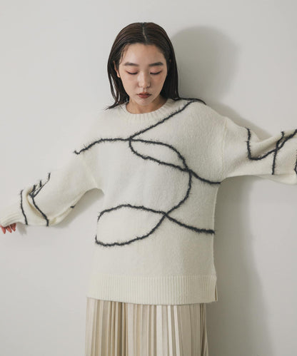 毛邊線條寬鬆針織衫