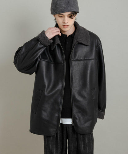 拼色仿羊羔絨飛行夾克