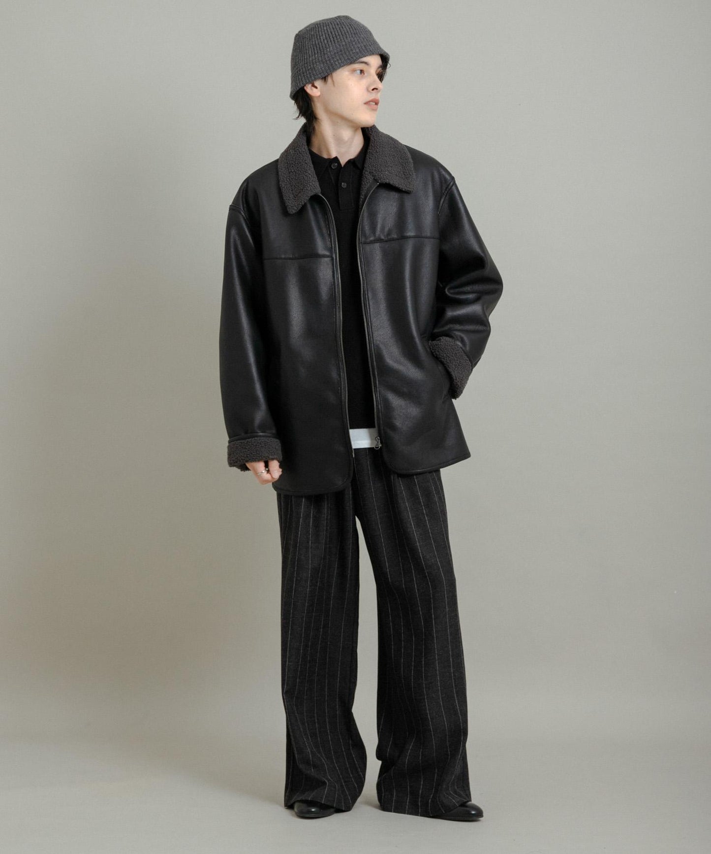 拼色仿羊羔絨飛行夾克