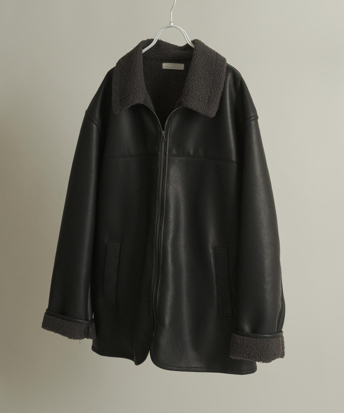 拼色仿羊羔絨飛行夾克