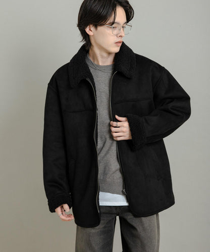 拼色仿羊羔絨飛行夾克