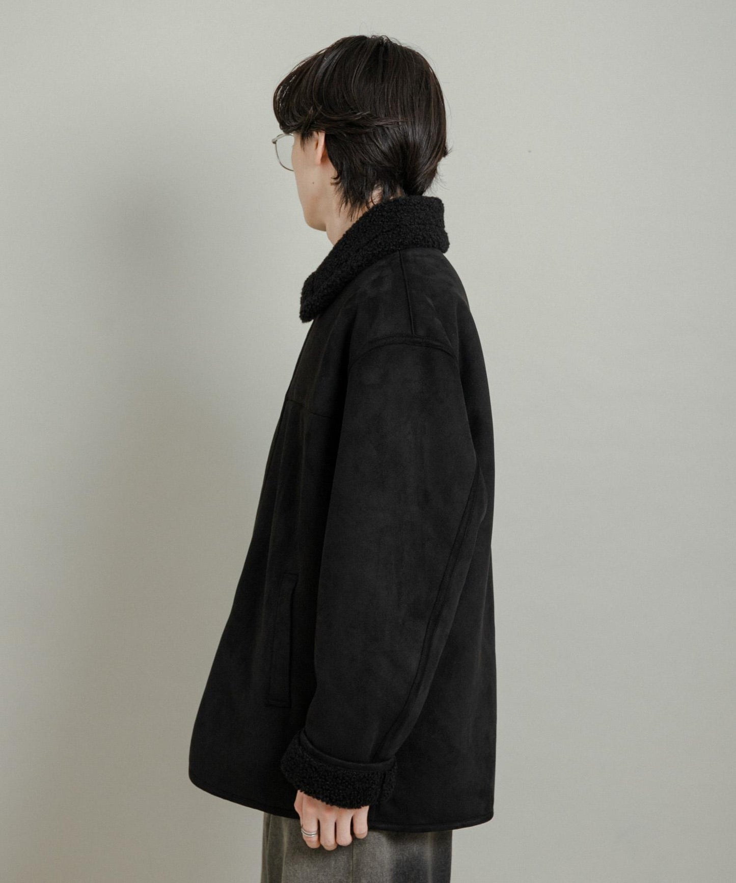 拼色仿羊羔絨飛行夾克