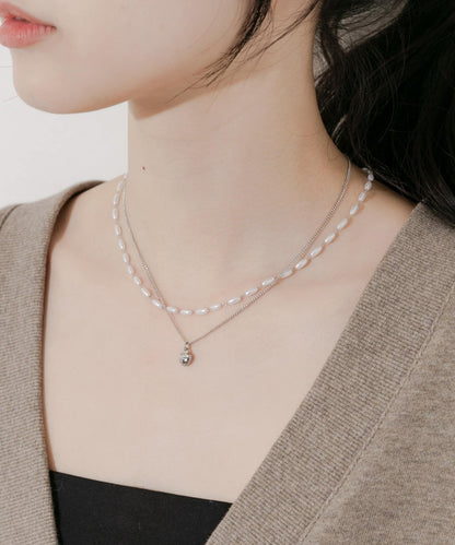 不鏽鋼愛心吊墜珍珠雙層套裝項鍊