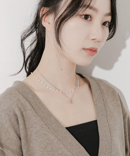 不鏽鋼愛心吊墜珍珠雙層套裝項鍊