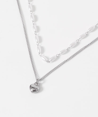 不鏽鋼愛心吊墜珍珠雙層套裝項鍊