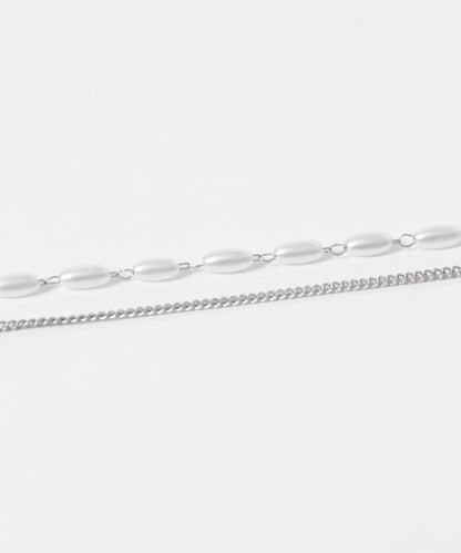 不鏽鋼愛心吊墜珍珠雙層套裝項鍊