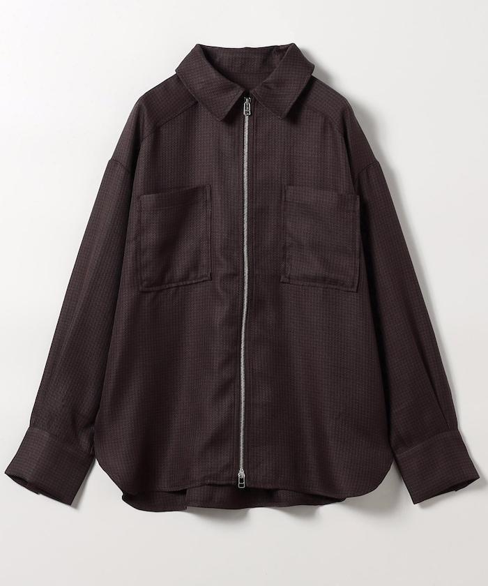 混色格紋拉鍊襯衫