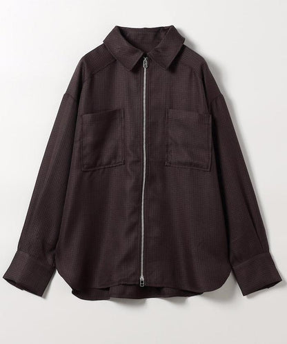 混色格紋拉鍊襯衫