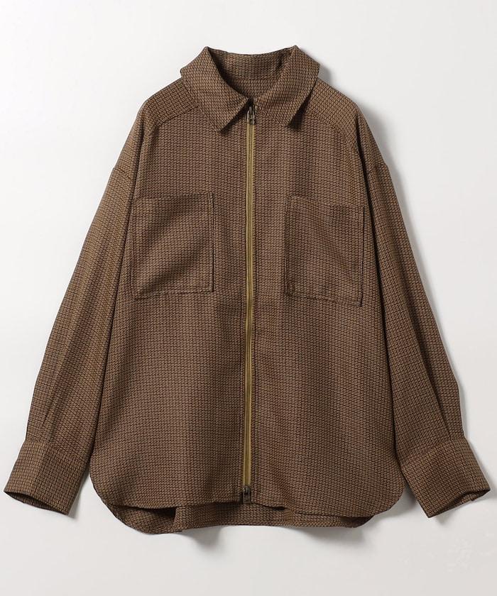 混色格紋拉鍊襯衫