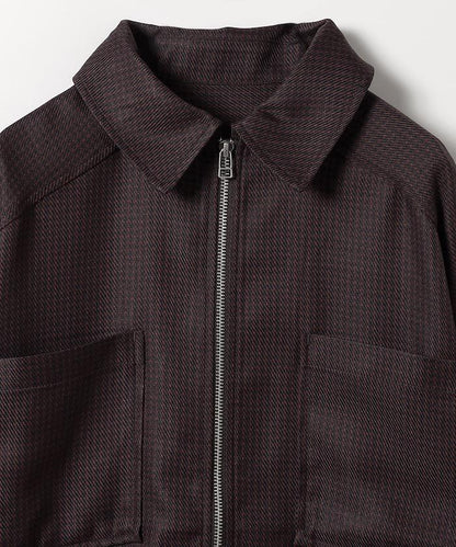 混色格紋拉鍊襯衫