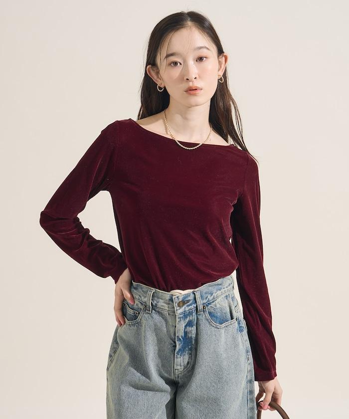 天鵝絨運動衫船領上衣