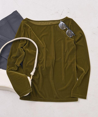 天鵝絨運動衫船領上衣