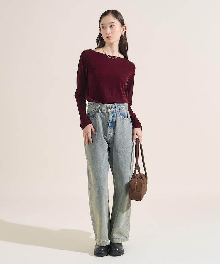 天鵝絨運動衫船領上衣