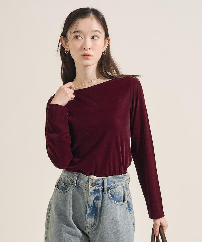 天鵝絨運動衫船領上衣