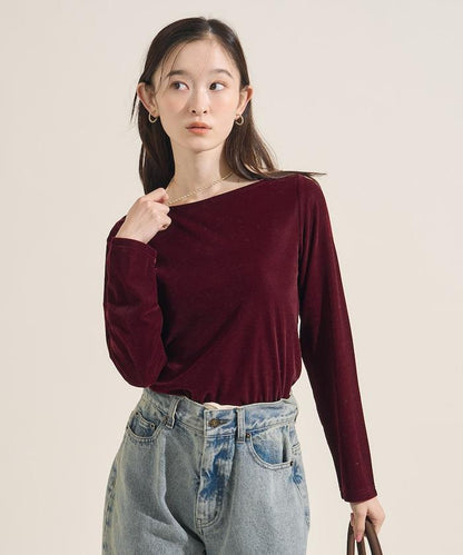 天鵝絨運動衫船領上衣