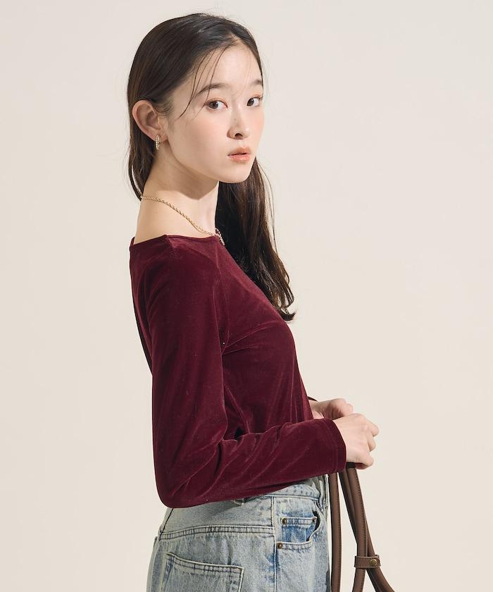 天鵝絨運動衫船領上衣