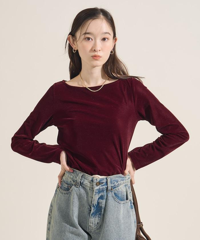 天鵝絨運動衫船領上衣