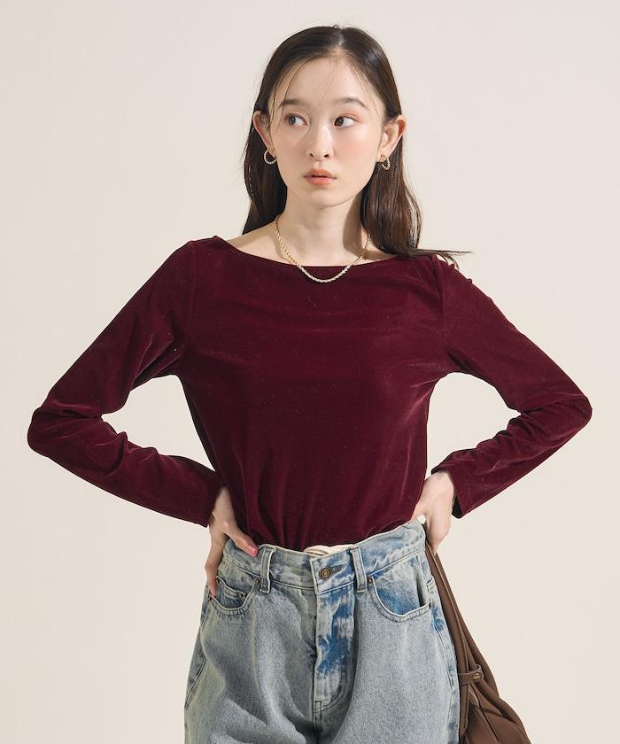 天鵝絨運動衫船領上衣