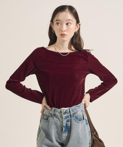 天鵝絨運動衫船領上衣