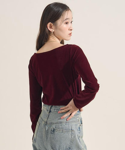 天鵝絨運動衫船領上衣