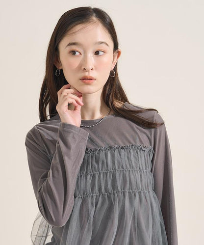 天鵝絨運動服拼接網紗上衣