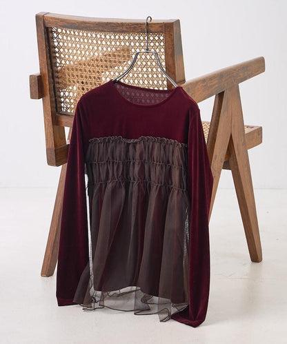 天鵝絨運動服拼接網紗上衣