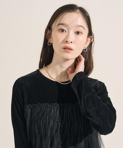 天鵝絨運動服拼接網紗上衣