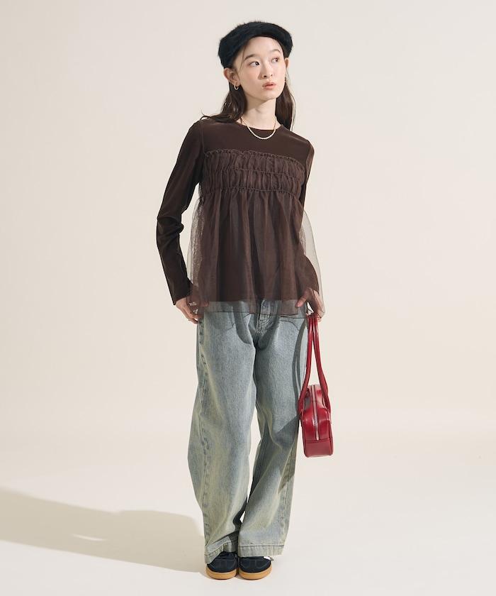 天鵝絨運動服拼接網紗上衣