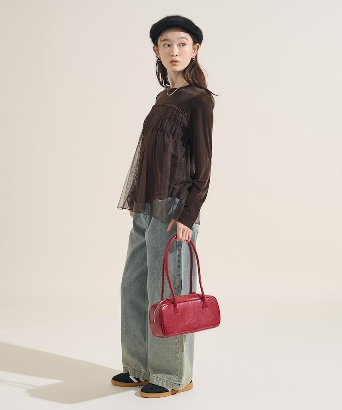 天鵝絨運動服拼接網紗上衣