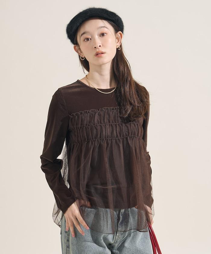 天鵝絨運動服拼接網紗上衣